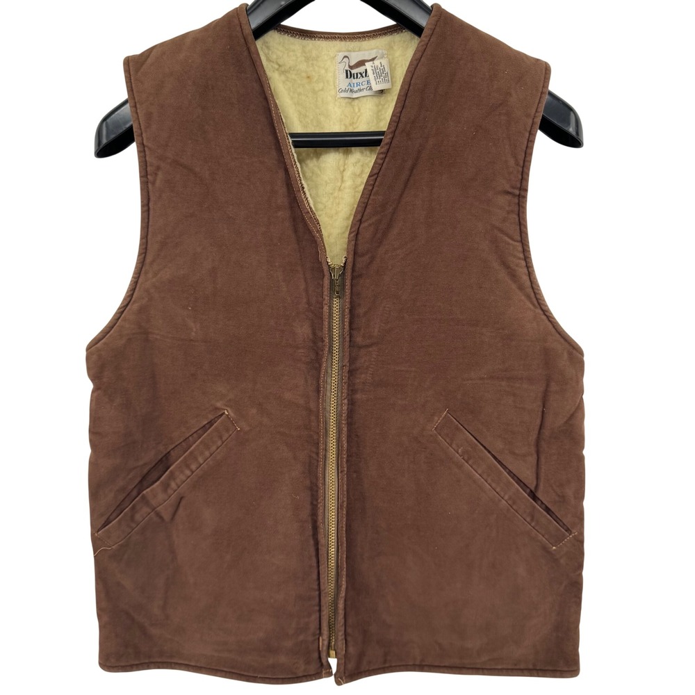 Duxbak Aircel Hunting Vest Mens Medium Brown Pile Lined Canvas Vintage